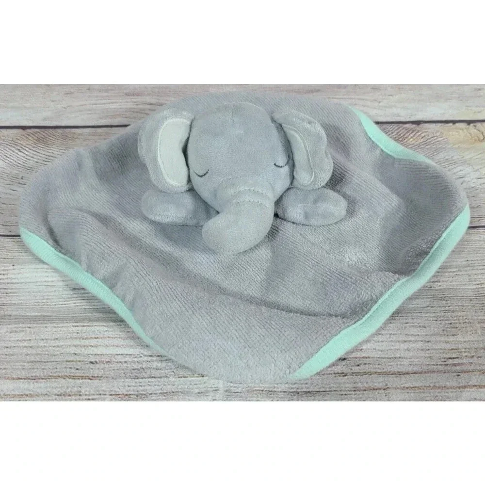 Cloud Island Terry Plush Elephant Lovey Washcloth Gray Mint Trim 9
